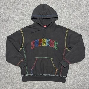 Supreme Black Hoodie with Colorful Stitching